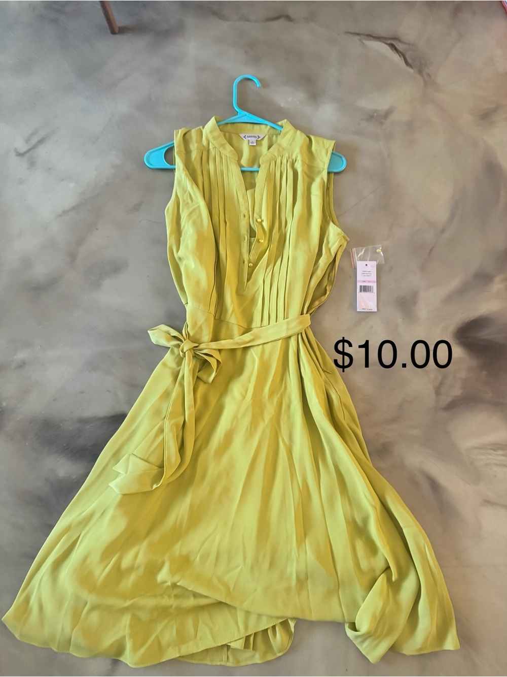Nanette Lepore Sleeveless Pleated Tie-Waist Dress in Chartreuse Yellow